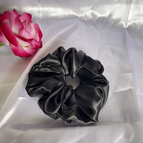 New Women Black Satin Scrunchie Single Hair Tie Large - Picture 5 of 6
